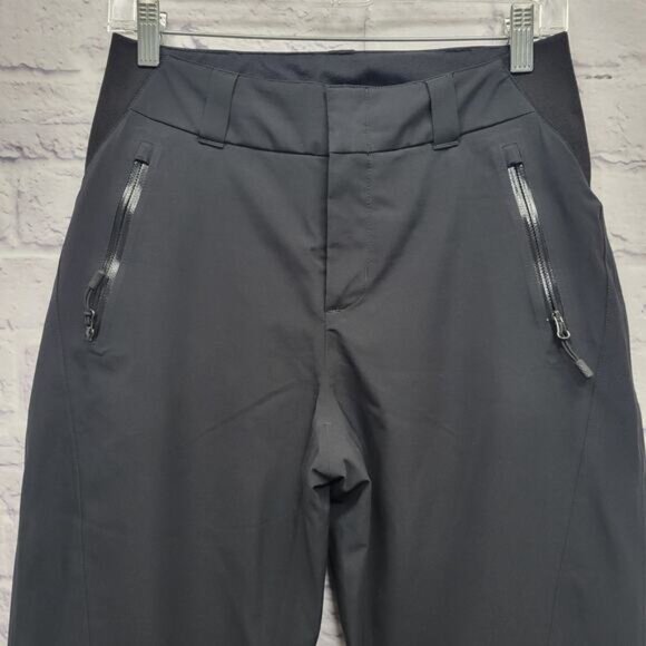 Womens Spyder Insulated Ski Snow Pants Size 8 Black Windbreaker Zip Snap Fly - Picture 2 of 10